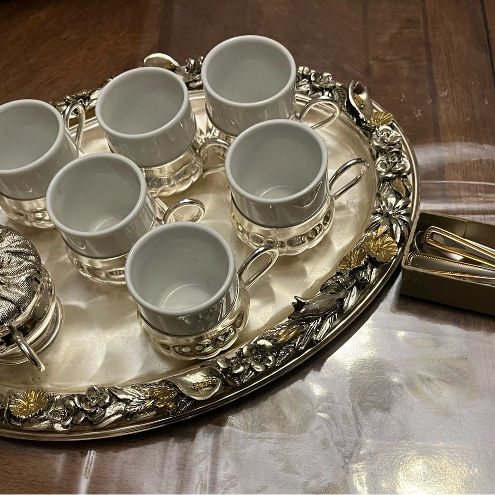 Elegant Silver and Gold Tea Set expressive ceramic